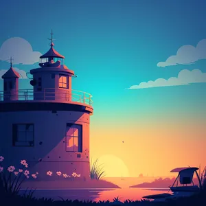 Serene Sunset View of Historic Lighthouse by the Sea