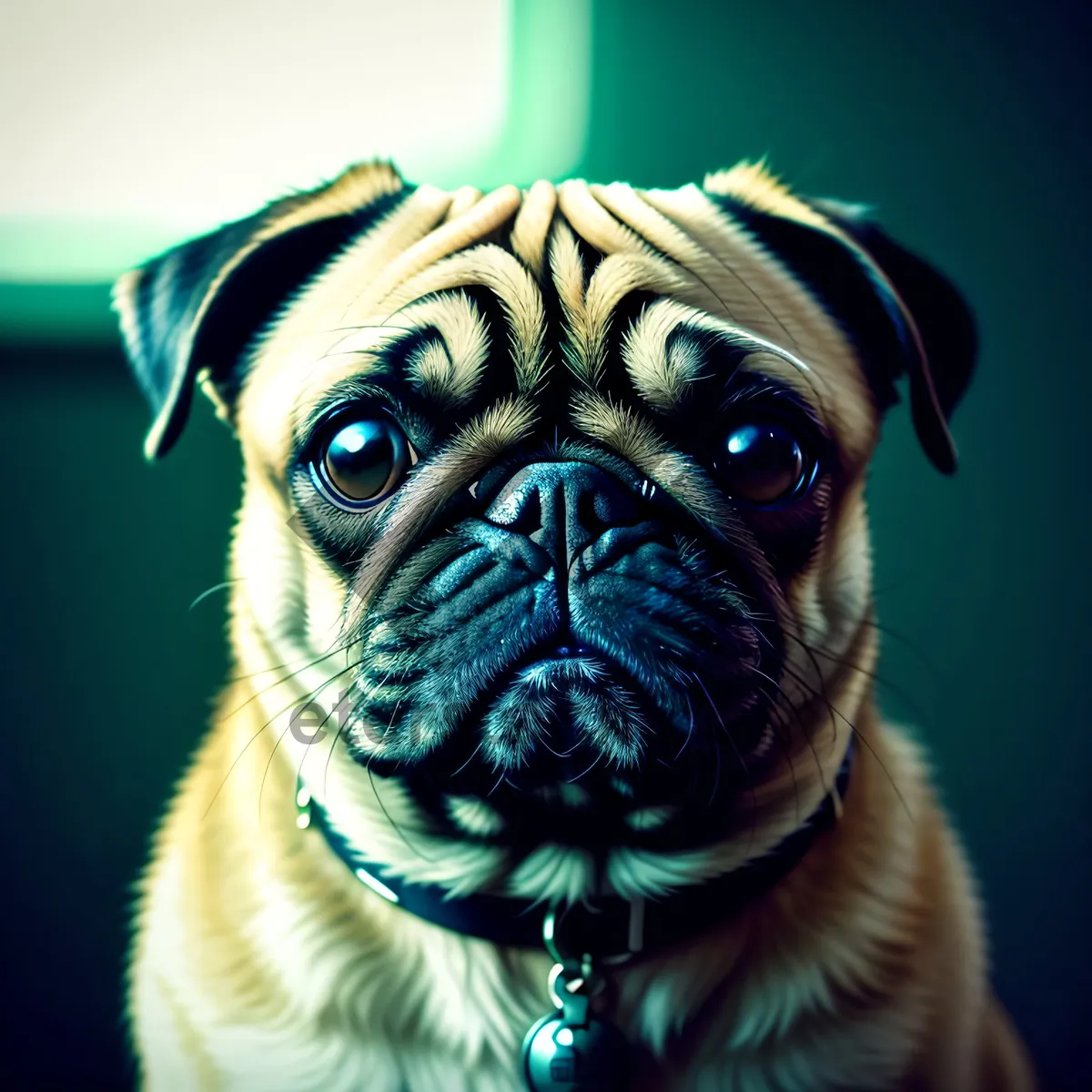 Picture of Cute Pug Puppy: Adorable Purebred Canine with Wrinkles
