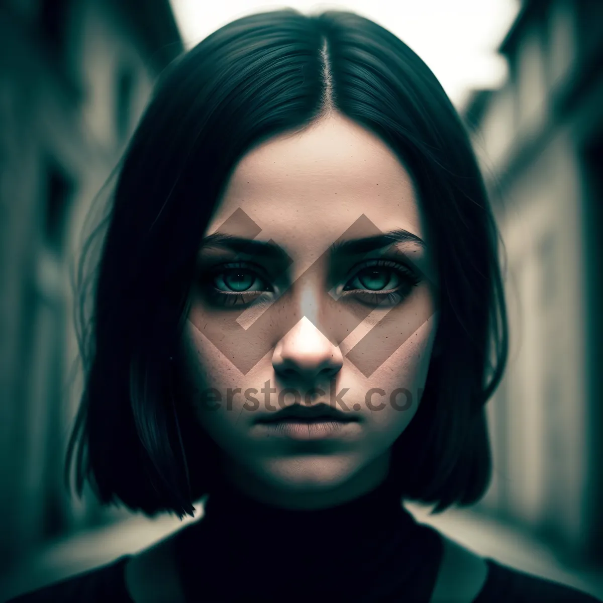 Picture of Smiling Brunette Model with Attractive Black Eyes