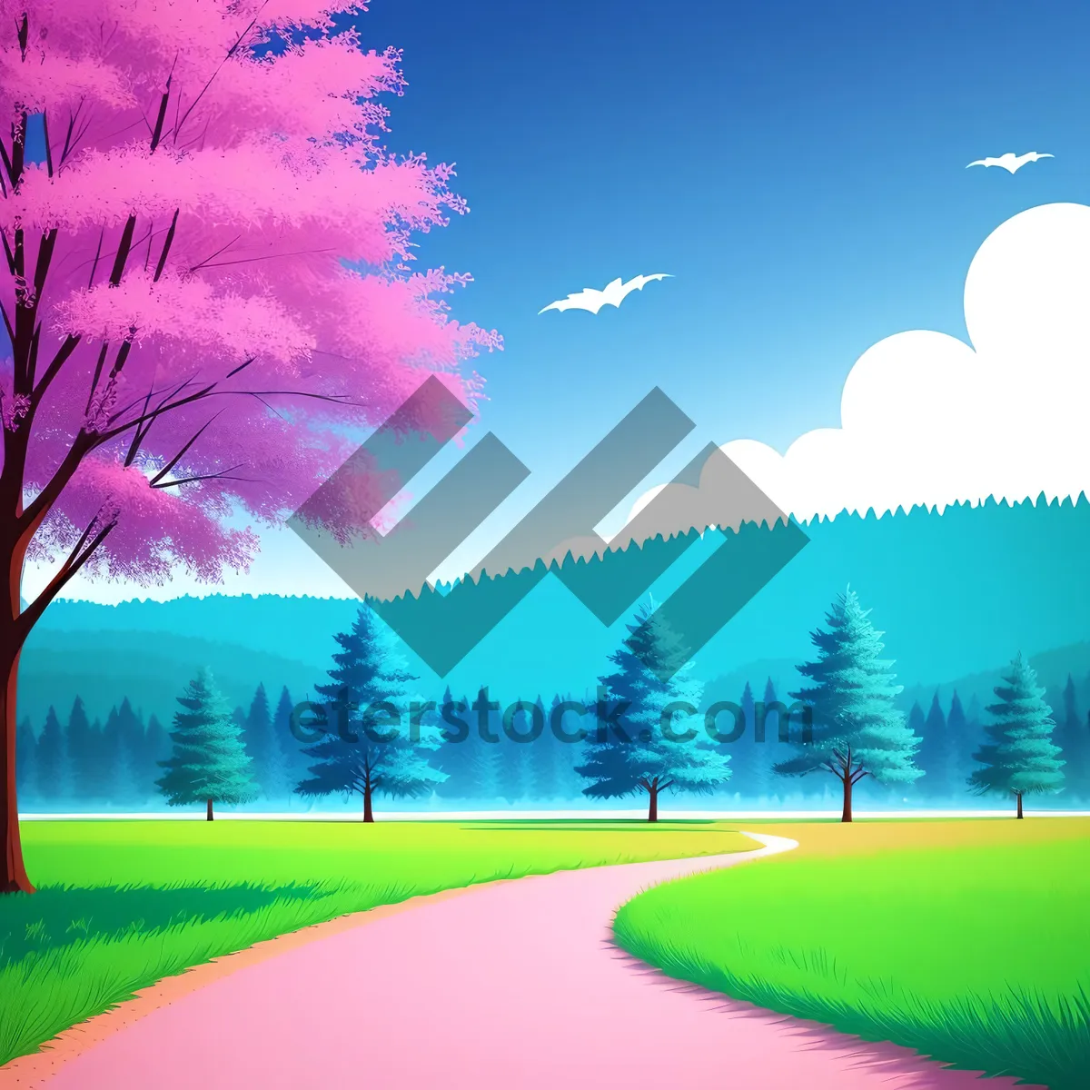 Picture of Vibrant Summer Landscape with Colorful Meadow and Clear Sky