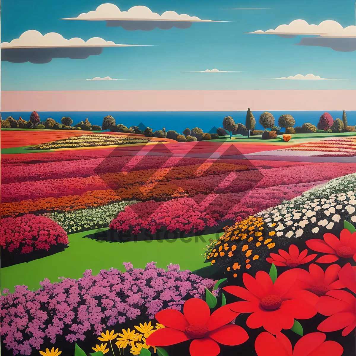 Picture of Vibrant Summer Landscape with Cape Tulips and Sky