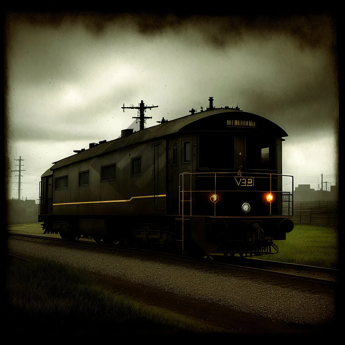 Picture of Vintage Passenger Train on Railway Tracks