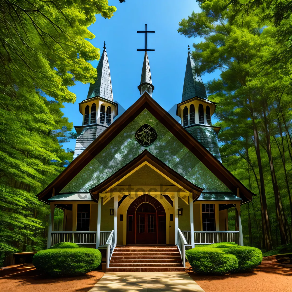 Picture of historic church with majestic tower and scenic sky