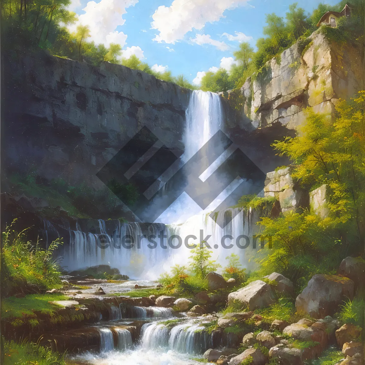 Picture of Enchanted Forest Waterfall in Serene Wilderness Setting