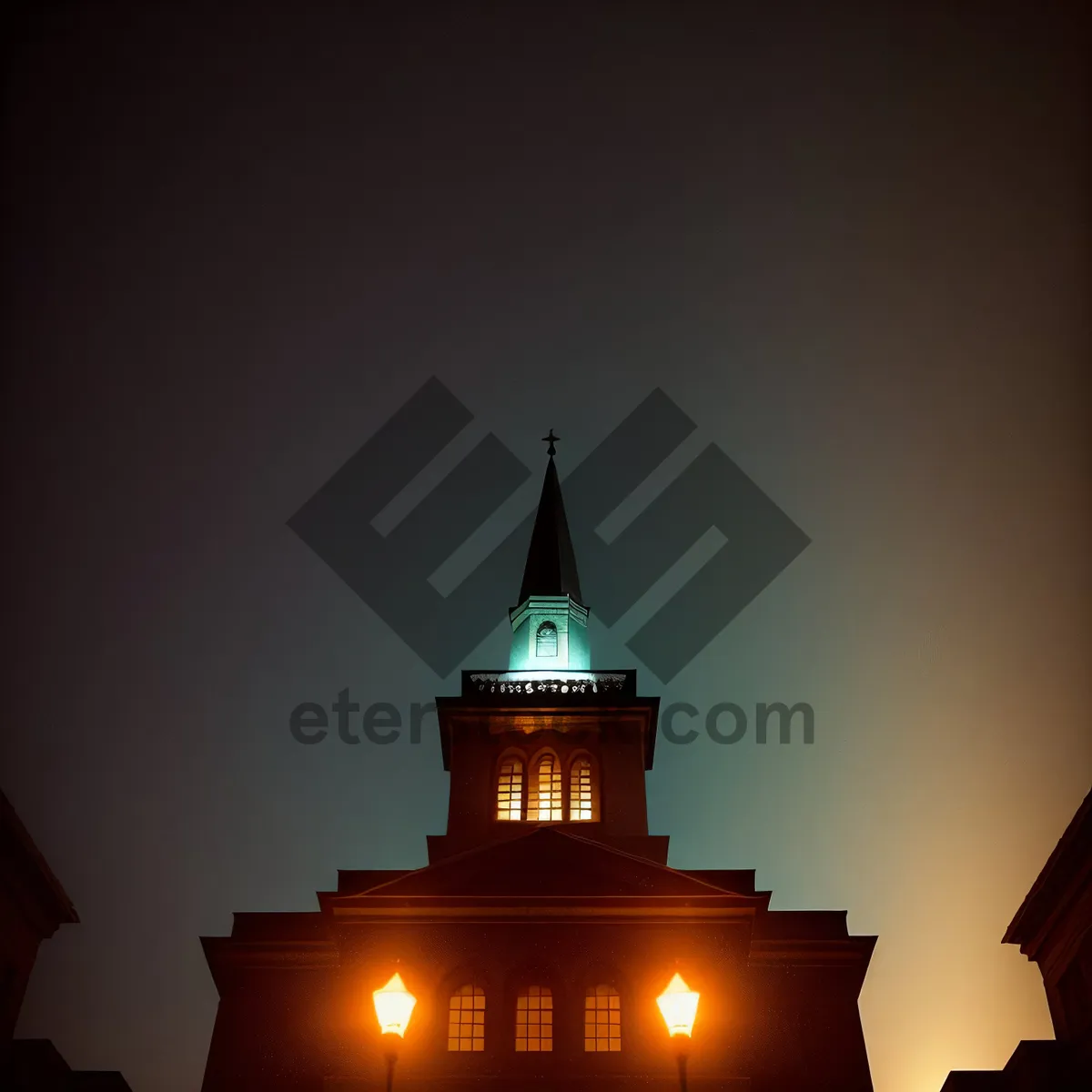 Picture of Gilded Minaret illuminates Orthodox Cathedral against cloudy sky.