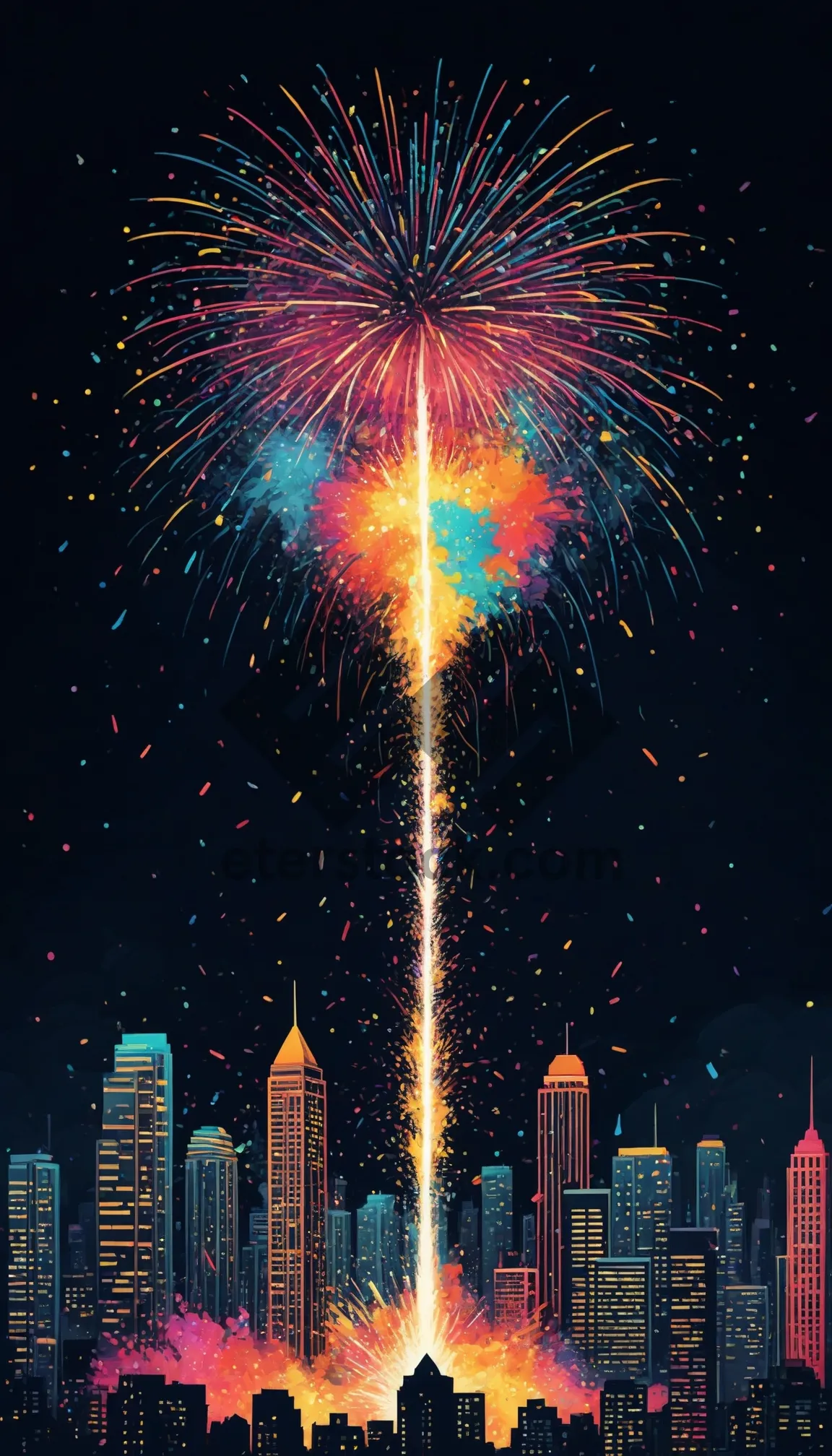 Picture of Colorful Firework Display in the Night Sky