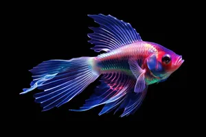 Orange Goldfish Swimming in Colorful Aquarium with Bubbles