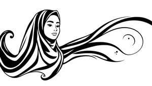 Black silhouette hair design graphic cartoon wave symbol.