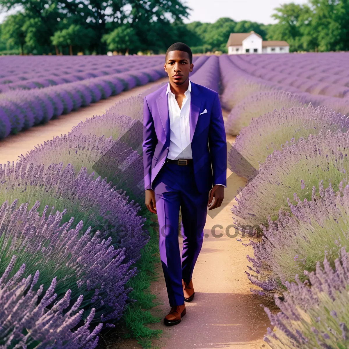 Picture of Lavender Field in Serene Countryside Landscape