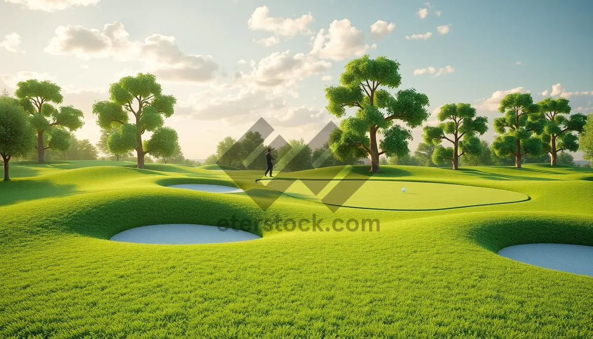 Picture of Golfer on rural fairway under clear blue sky.