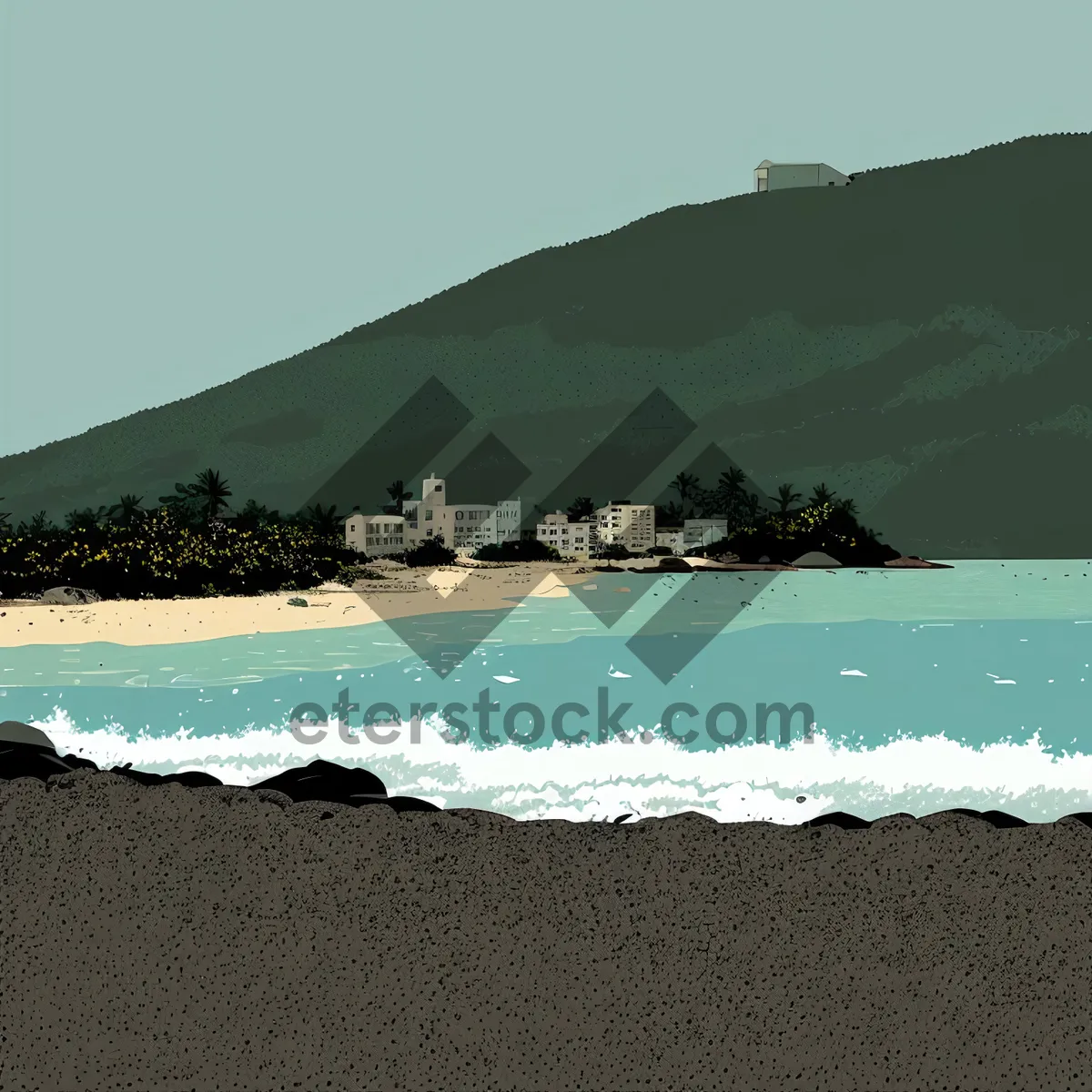 Picture of Sunny Tropical Beach Paradise with Rock Cliff Coastline
