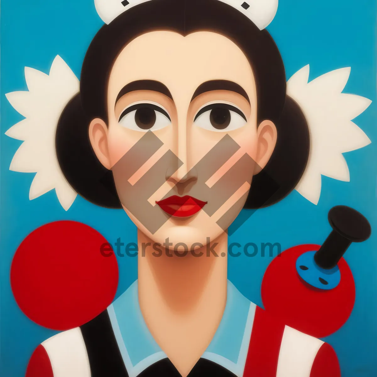 Picture of Cartoon Housewife with Cleaning Supplies