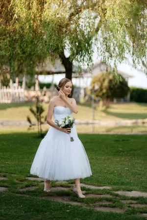 Happy Bride and Groom Wedding Portrait Outdoors