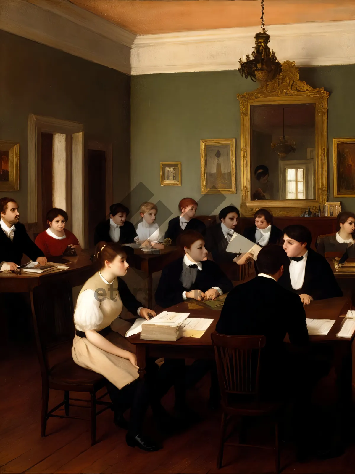 Picture of Corporate team meeting in cozy restaurant interior.