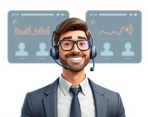 Friendly businesswoman wearing glasses with a headset smiling.