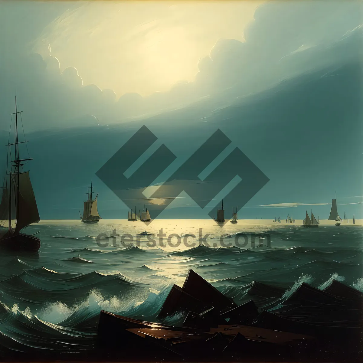 Picture of Serene Marina with Ships and Skyline