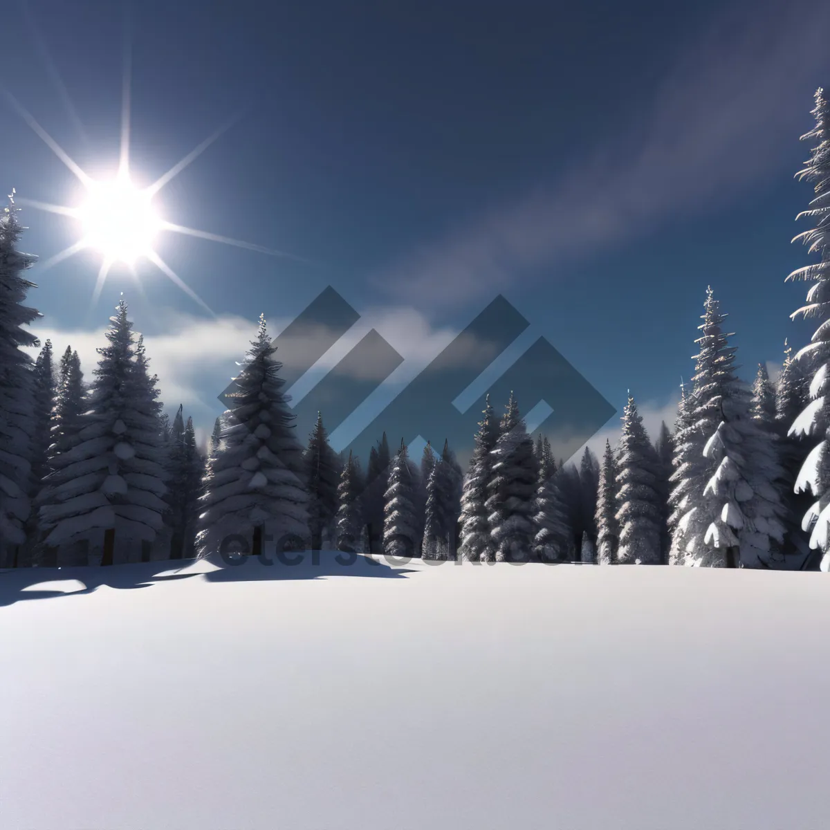 Picture of Wintry Mountain Landscape: Snow-Clad Evergreens and Frosty Slopes