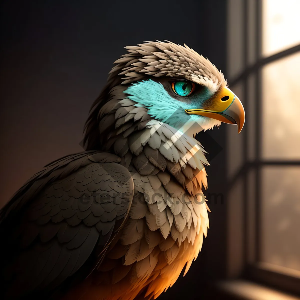 Picture of Fierce Falcon Portrait in Yellow Wilderness