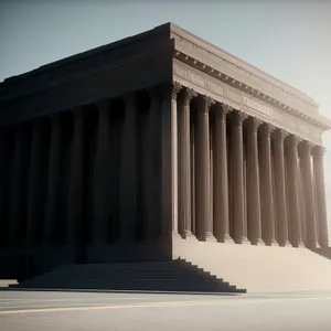 City Bank Museum: Iconic Columns Against Majestic Skyline