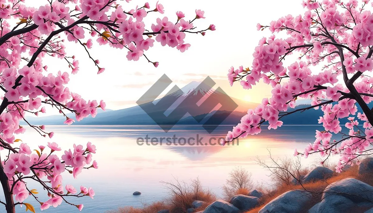 Picture of Pink Cherry Blossoms in Japanese Garden