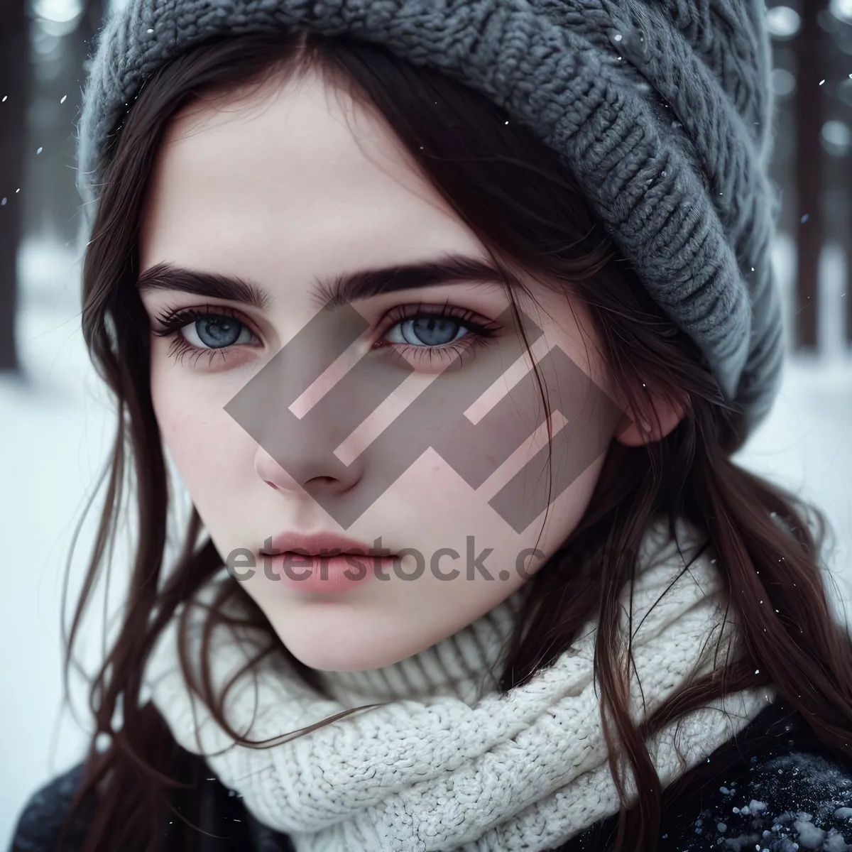 Picture of Pretty lady with a fashionable hat and scarf.