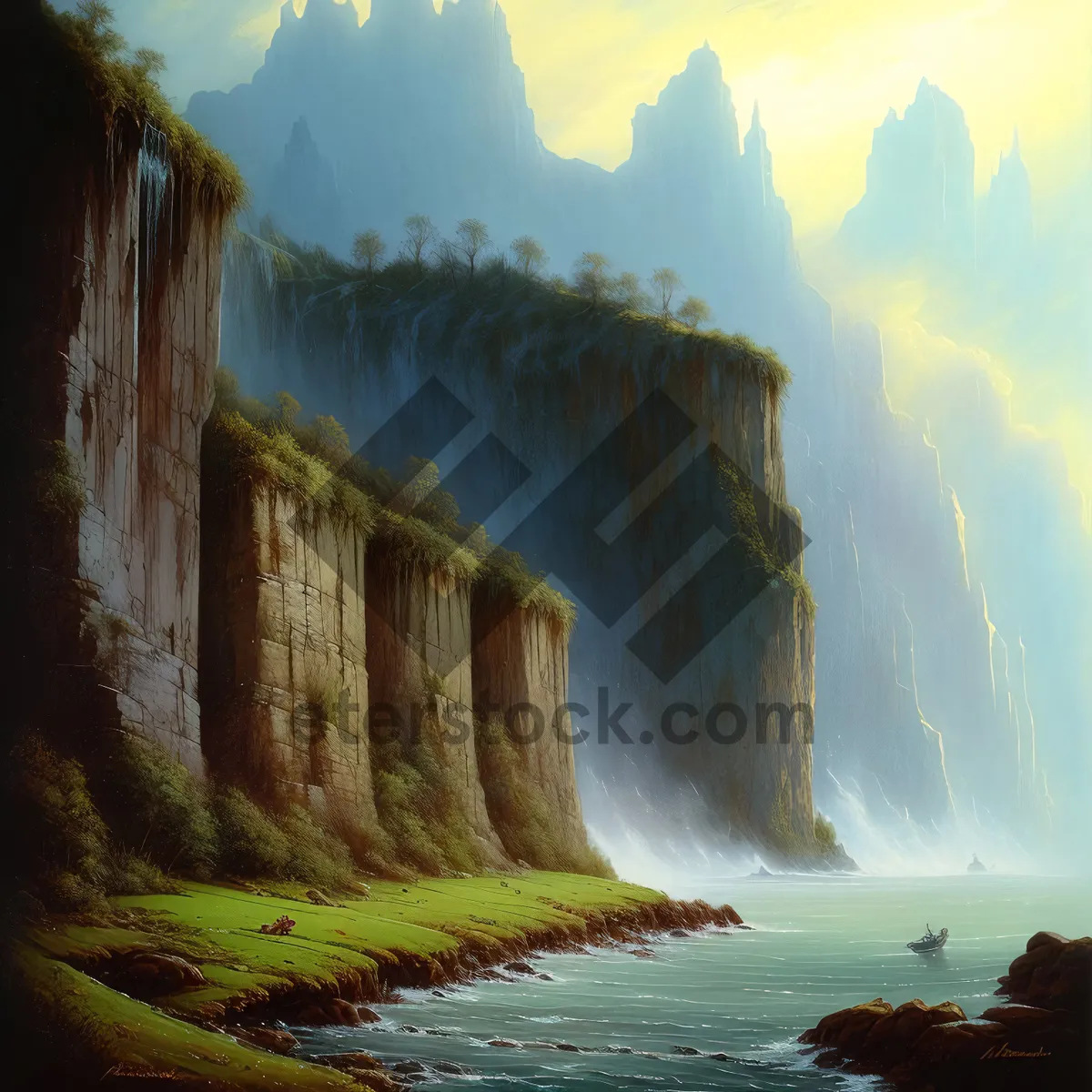 Picture of Picturesque Coastal Landscape with Cave and Waterfall