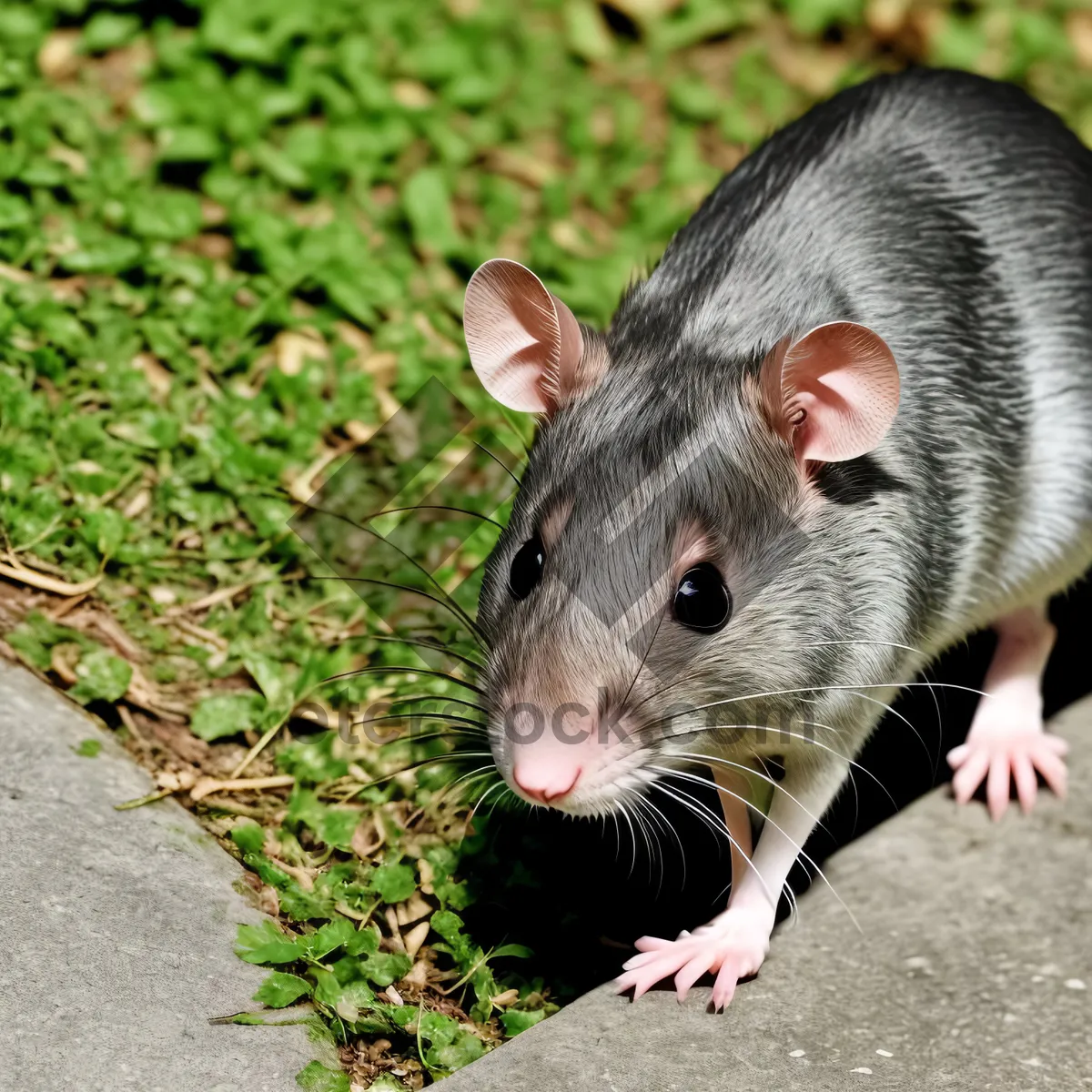 Picture of Cute Domestic Mouse with Fluffy Fur and Furry Tail