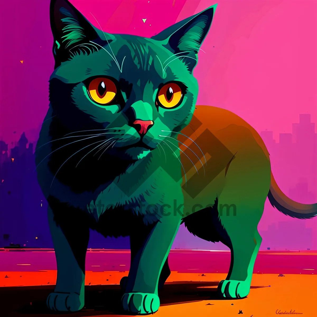 Picture of Cartoon Kitty on Colorful Electronic Display