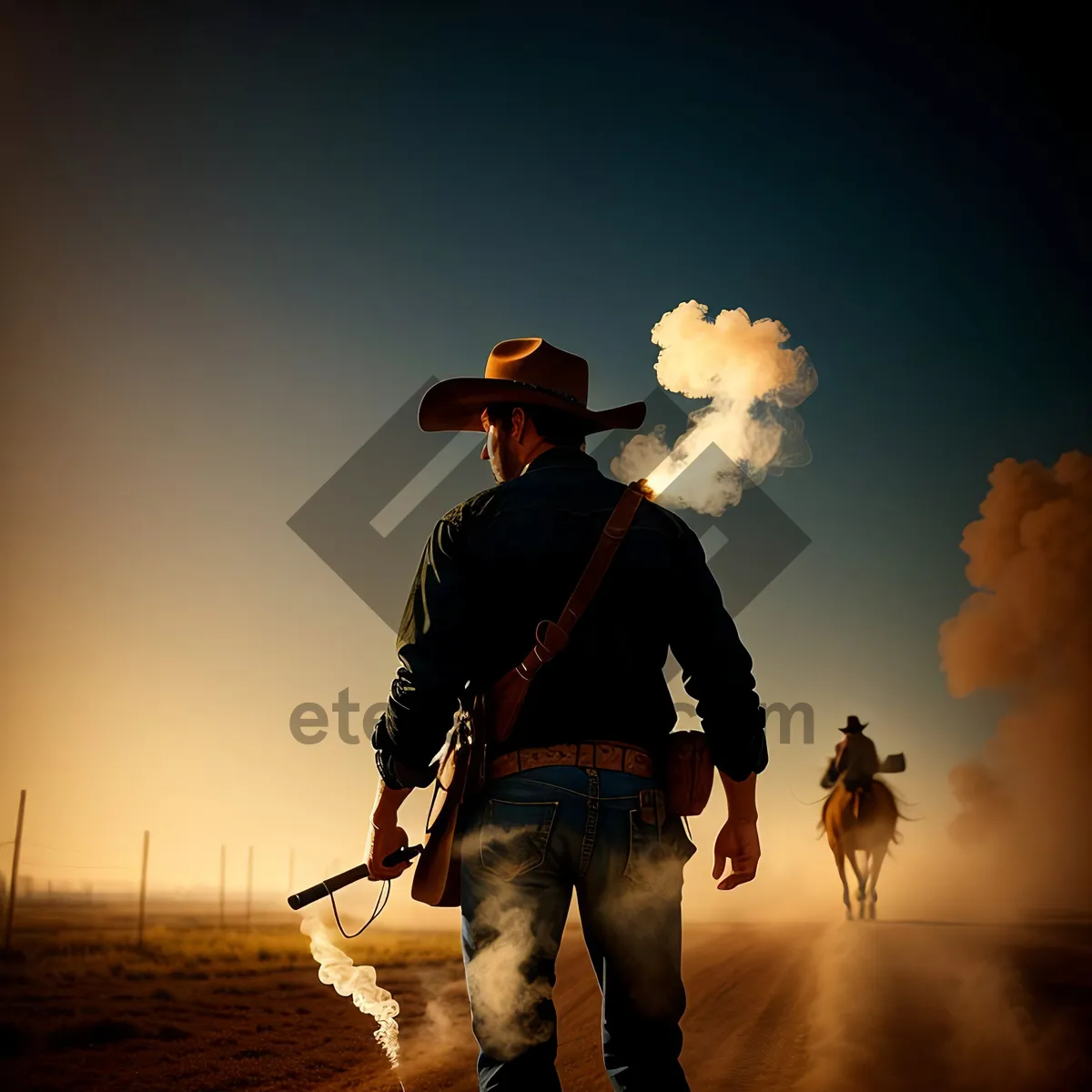 Picture of Joyful Cowboy Silhouette At Sunset