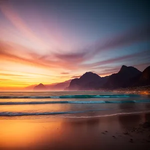 Golden Retreat: Serene Beach Sunset over Azure Waters