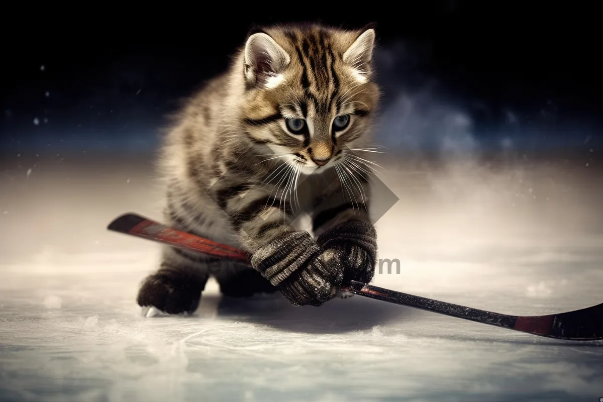 Picture of Curious gray tabby cat on leash outdoors.