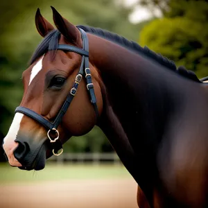 Thoroughbred Stallion with Brown Bridle