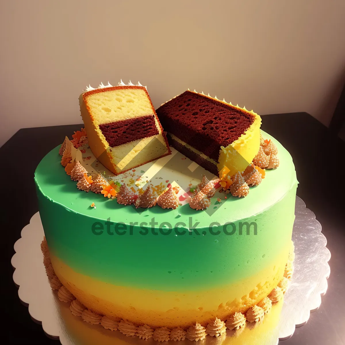 Picture of Delicious Fruit Plate with Cheese and Chocolate Cake