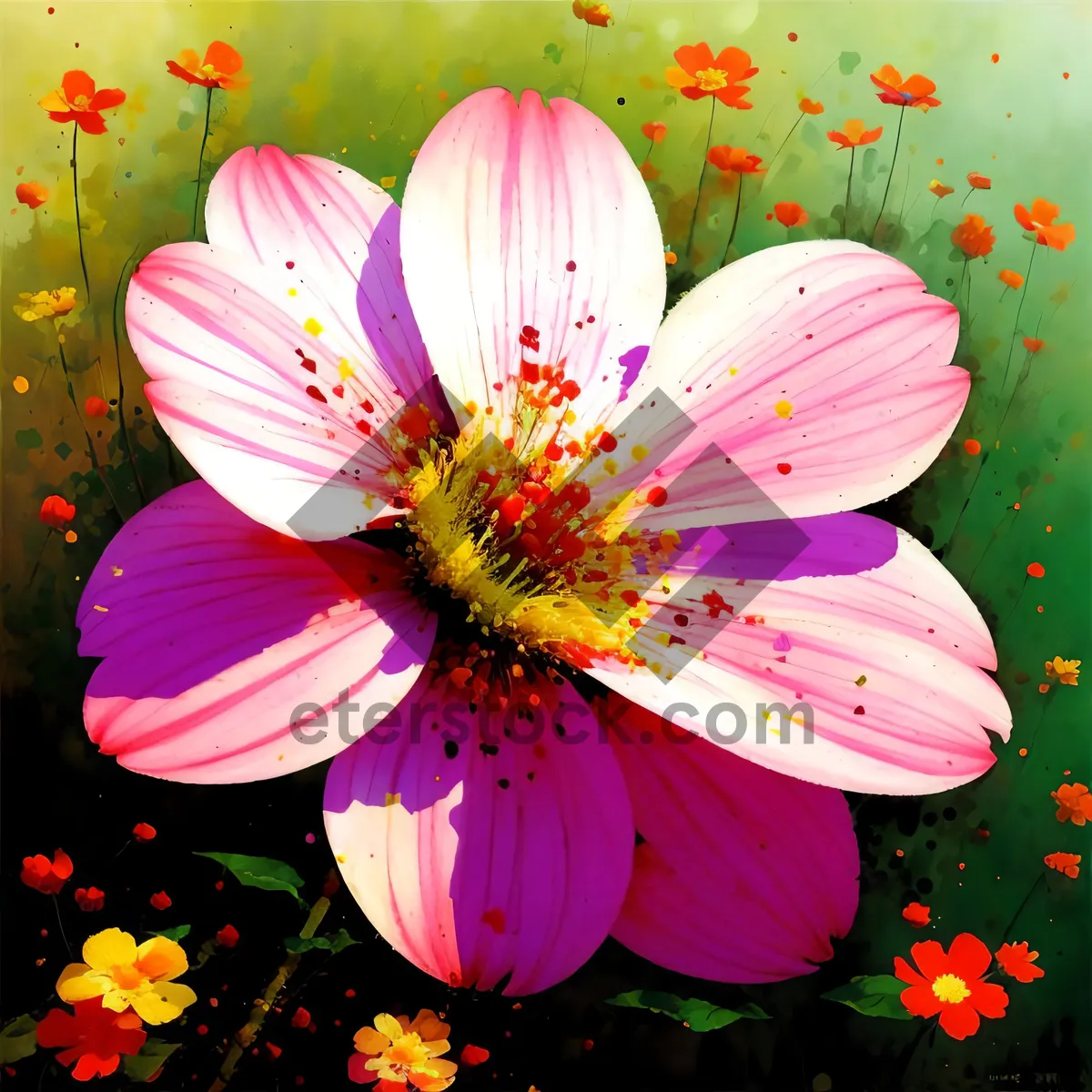 Picture of Bright Pink Daisy Blossom in Colorful Garden