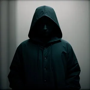Black Cloaked Man with Masked Sweatshirt