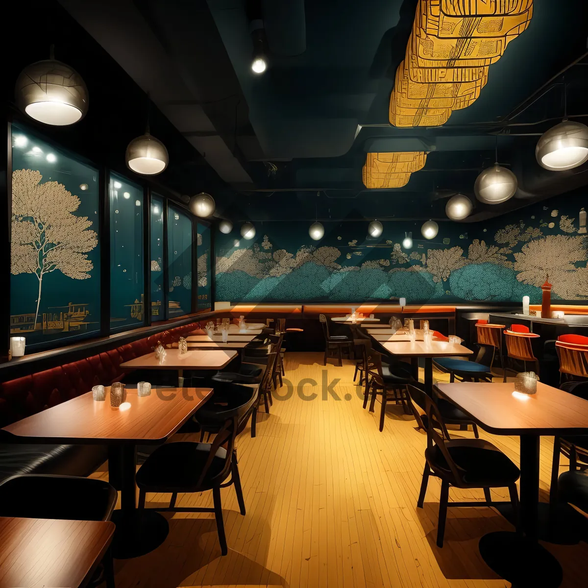 Picture of Modern Interior Design Restaurant with Wooden Furniture