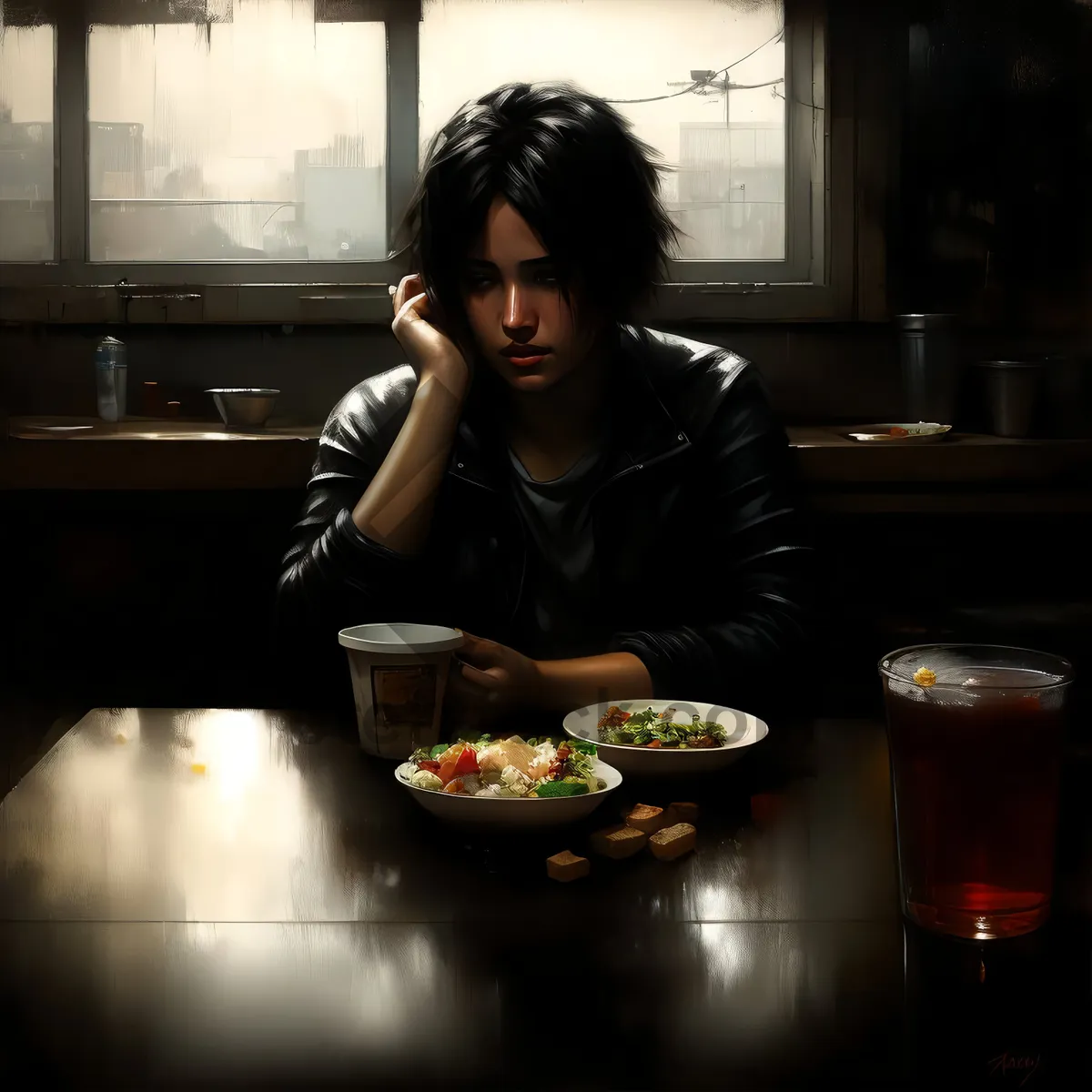 Picture of Happy couple enjoying romantic dinner at restaurant.