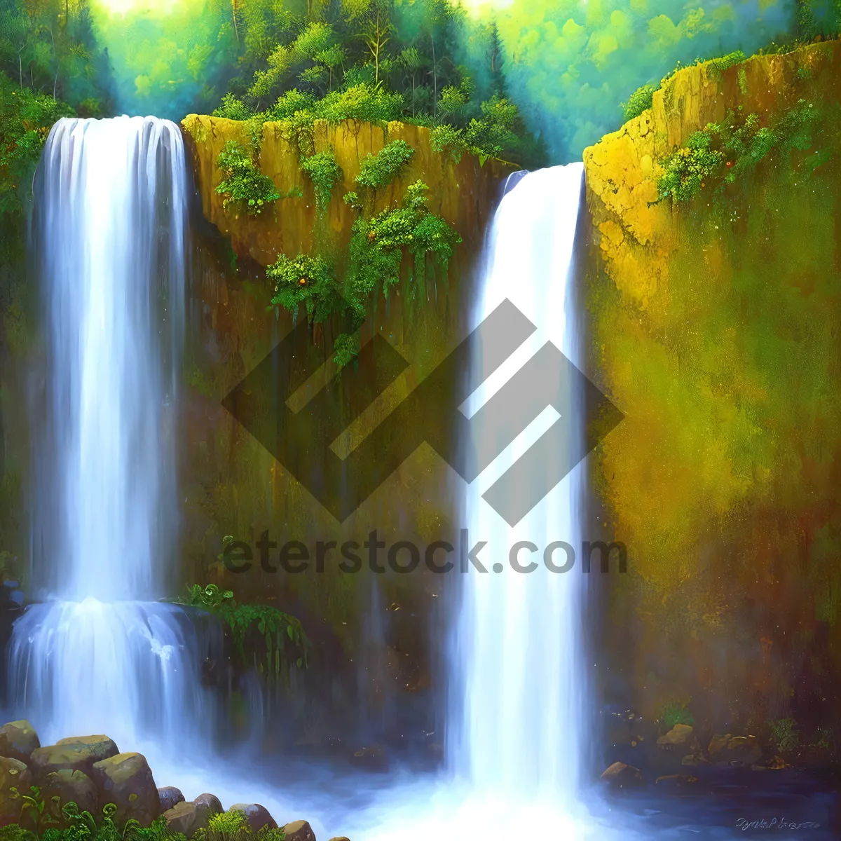 Picture of Peaceful Mountain Cascade in Wild Forest