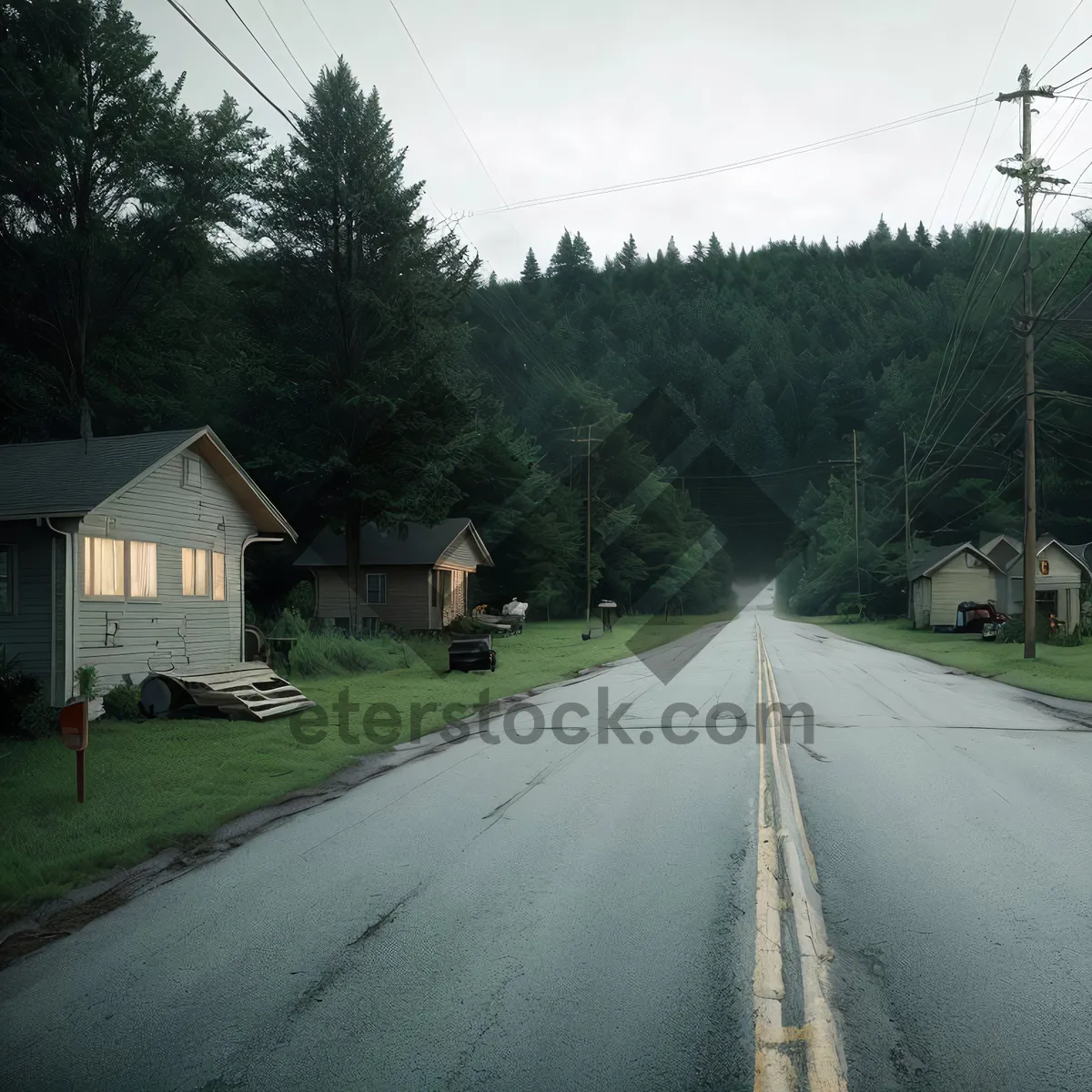 Picture of Scenic Highway Drive: Empty Road and Mountain Landscape