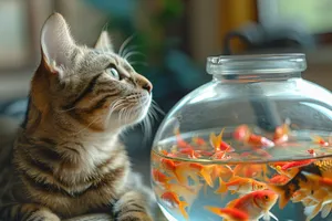 Curious Tabby Cat in Aquarium Container