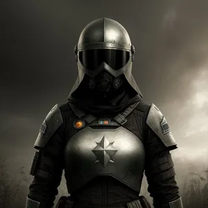 Warrior in Protective Military Helmet and Shield