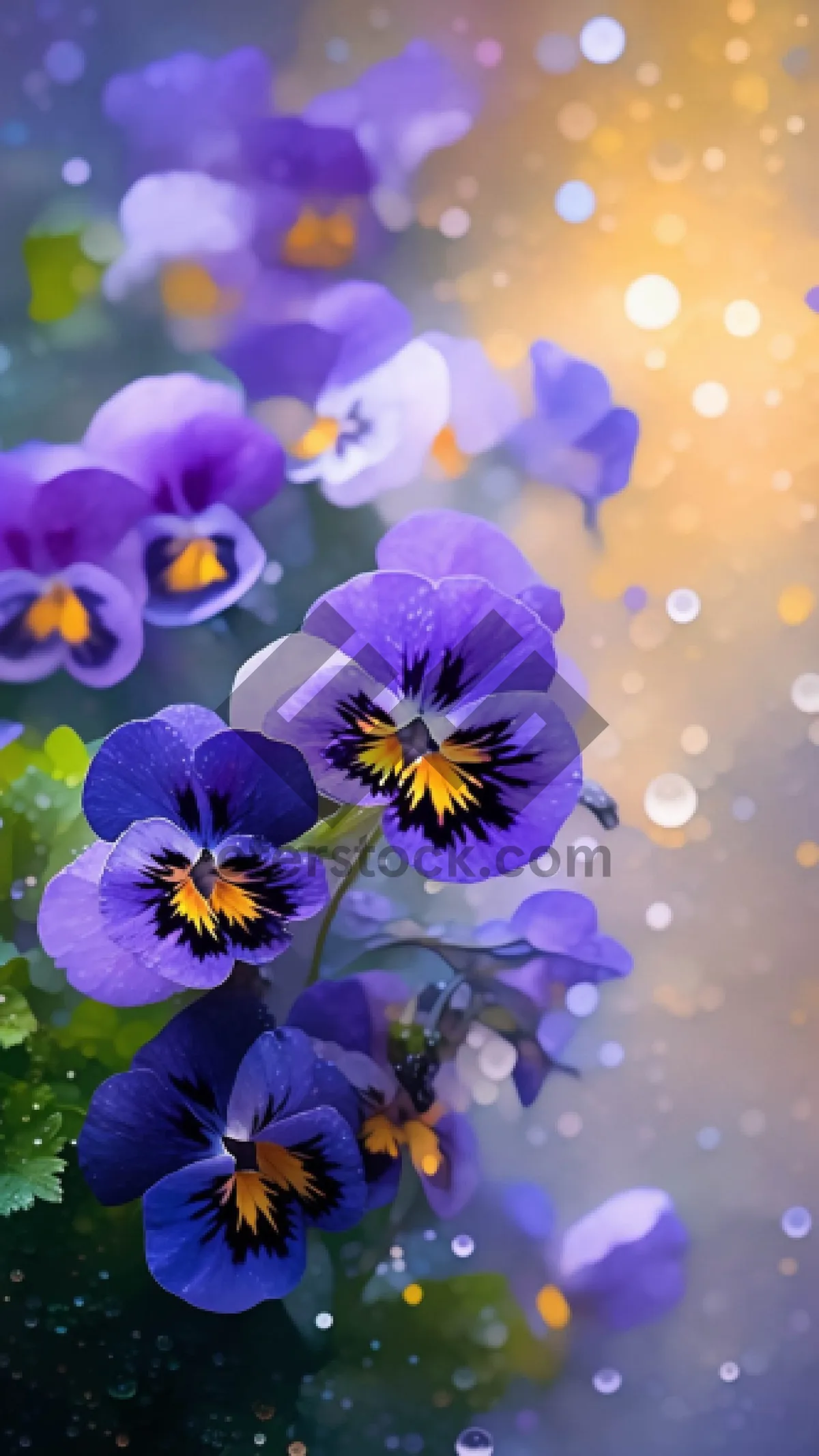 Picture of Yellow and Purple Viola Flowers in Bloom