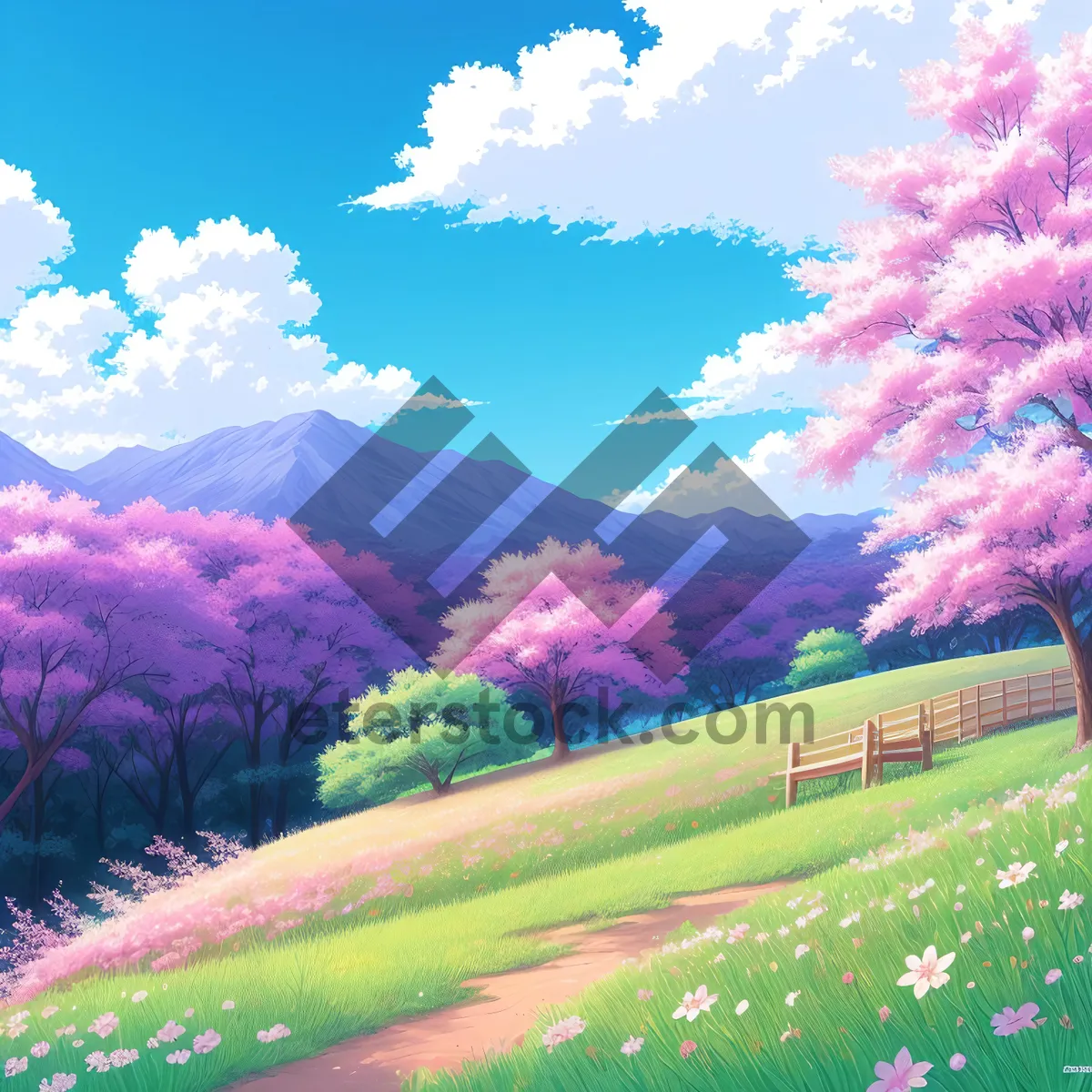 Picture of Serene countryside meadow under a clear, sunny sky