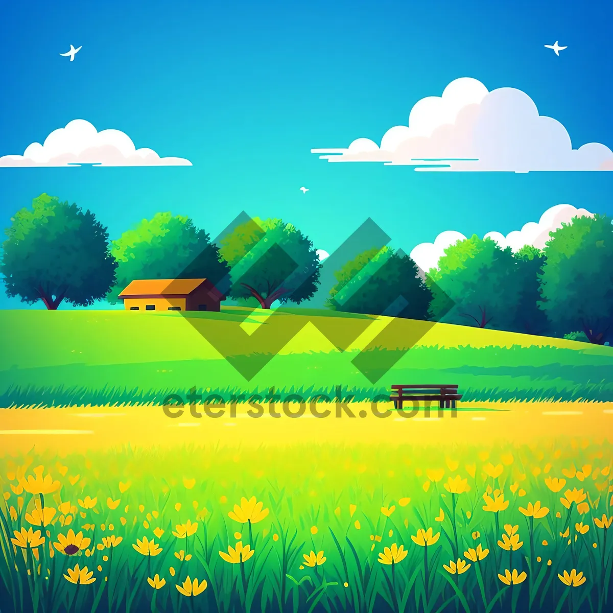 Picture of Serene Summer Meadow Under Clear Skies