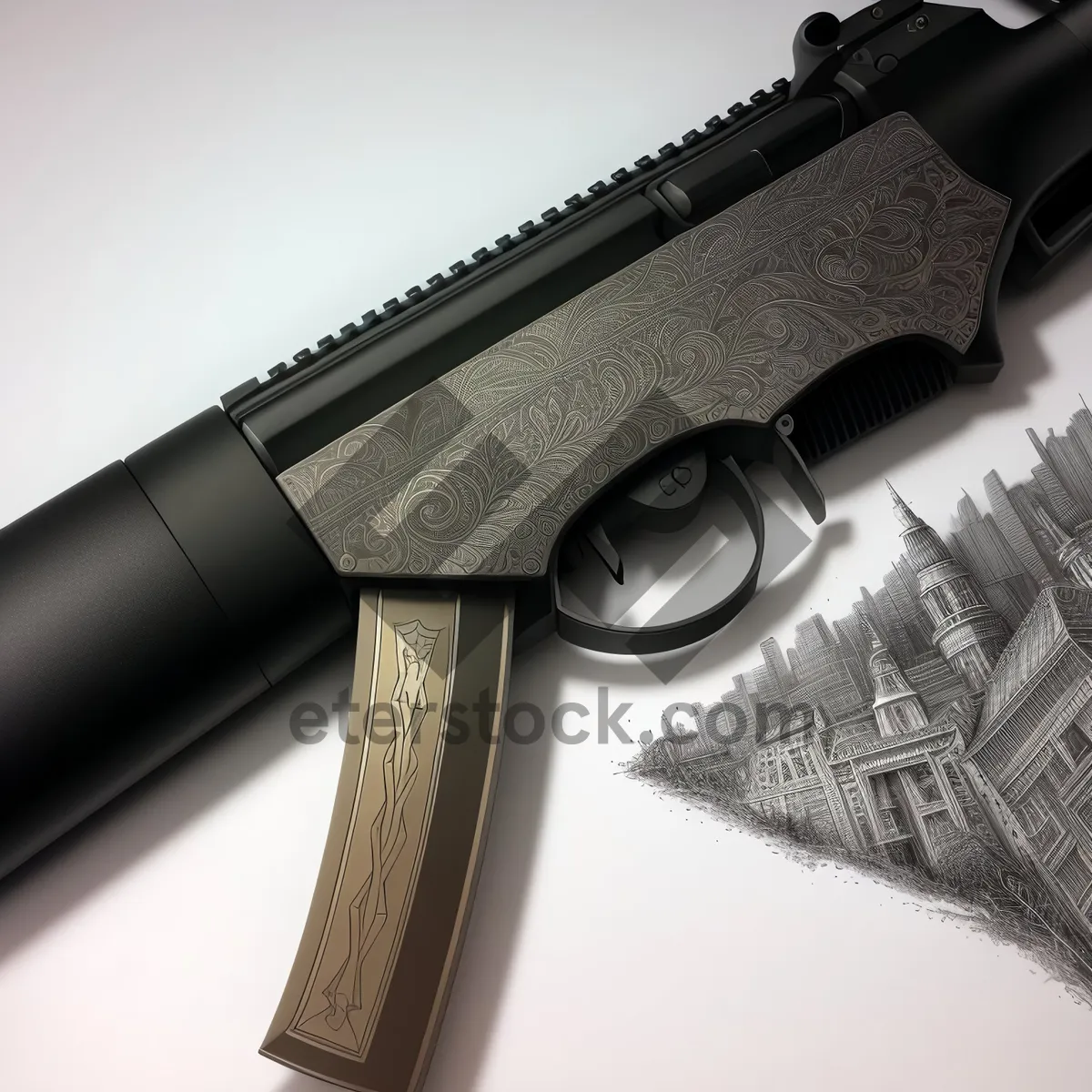 Picture of Dangerous Black Pistol: Military Firearm Device