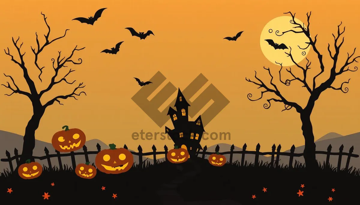 Picture of Halloween silhouette art with moon and bats.