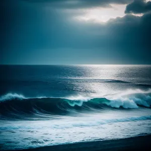 Serene Sunrise over Sparkling Ocean Waves