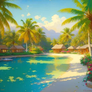 Turquoise Bliss: Tropical Palm Tree Paradise by the Sea