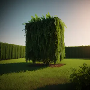 Summer Meadow Grazing Under Willow Tree