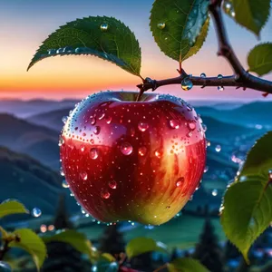 Fresh Cherry Apple Fruit on Tree Branch